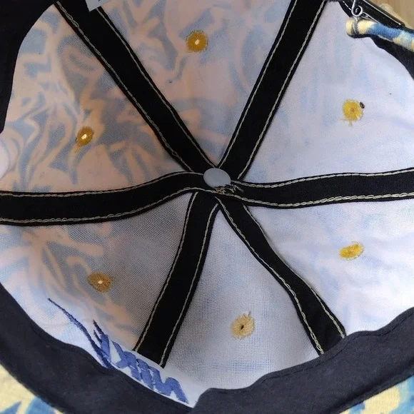 Vintage Nike Leaf Print Adjustable Hat Cap Blue Yellow AOP 80s 90s Rare